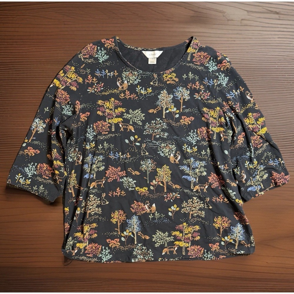 CJ Banks Womens Fox Rabbit Squirrel Forest Shirt Animals Trees XL Top Autumn